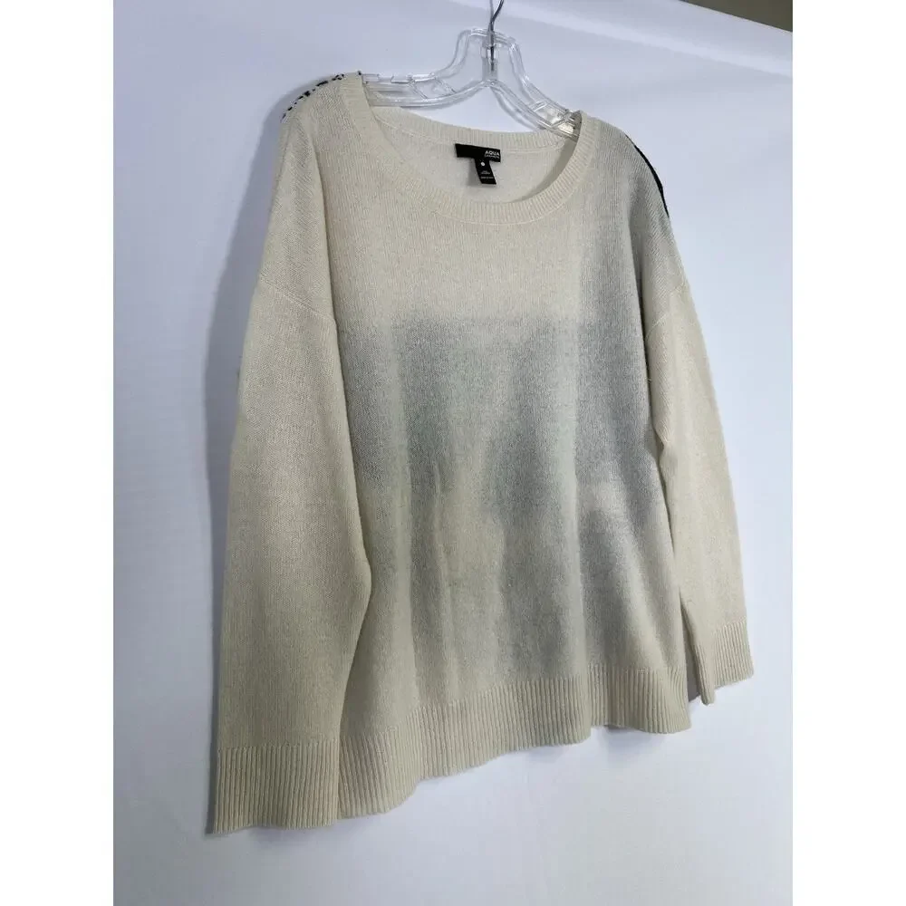 Aqua Off White 100% Cashmere Pullover Skull Graphic Sweater Size M - Picture 3 of 12